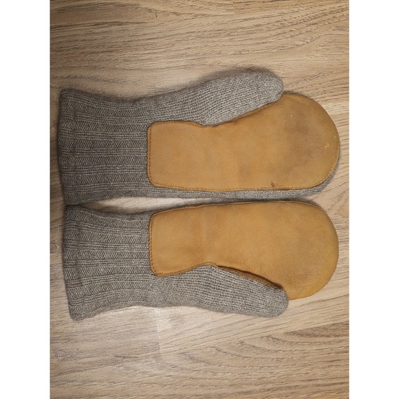 Vtg LL Bean Mittens Unisex Size L Wool Deerskin Leather - Picture 2 of 5